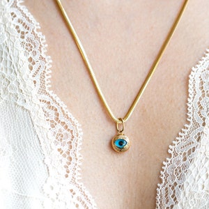 14K Yellow Gold Snake Necklace with Evil Eye Pendant/ 2.15mm Width Snake Chain / Evil Eye Pendant with Snake Chain / Protection Charm