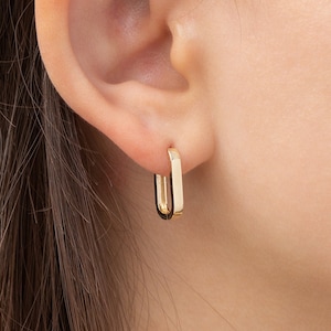 Square Hoops, 14k Solid Gold Hoop Earrings, Minimal Gold Hoops, Rectangle Hoops, Geometric Hoop Earrings, Gift for Her, Earrings for Women