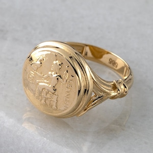 14k Solid Gold Ancient Style Signet Ring / 3D Engraved Signet Ring / Chunky Signet Ring / Gift for Her/Him / Men or Women Gold Signet Ring