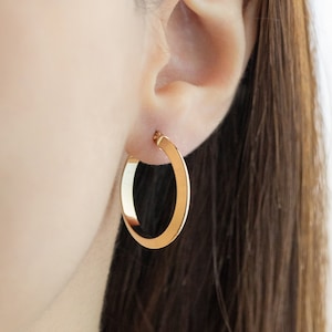 14K Solid Gold Hoop Earrings, Sizes 15mm 20mm 25mm 30mm, 2.40mm Thick, Classic Hoop Earrings, 14K Gold Hoops, Bridesmaid&#39;s Gift