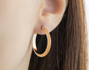 14K Solid Gold Hoop Earrings, Sizes 15mm 20mm 25mm 30mm, 2.40mm Thick, Classic Hoop Earrings, 14K Gold Hoops, Bridesmaid's Gift