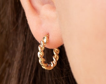 [STONE HENgE] 14K☆Braid Earrings Twisted 14k Yellow Gold Braided Hoop Earrings - 15mm