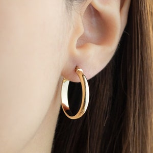 14K Solid Gold Hoop Earrings, Sizes 23mm 28mm, 3.00mm Thick, Classic Hoop Earrings, 14K Real Gold Hoops, High Polish Hoops, Everyday Wear