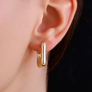 14K Yellow Gold Square Earrings, Gold Square Hoop Earrings, Geometric Huggie Hoops for Women, Minimalist Gold Jewelry, Real 14K Gold Hoops