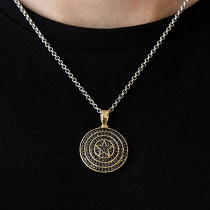 14K Solid Gold Captain America&#39;s Shield Necklace, 14K Real Gold Captain America Shield Pendant, Men Jewelry, Gift For Him