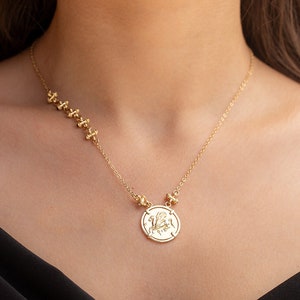 14k Gold Ancient Greek Style Engraved Necklace, Pegasus Medallion Necklace, Pegasus Charm Pendant, Gold Winged Horse Coin Pendant