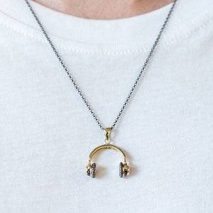 Headphone 14K Real Gold DJ Necklace for Musician, DJ Men Gold Pendant, 14k Real Gold Headset Pendant, Men Jewelry, Gift for DJ Friend