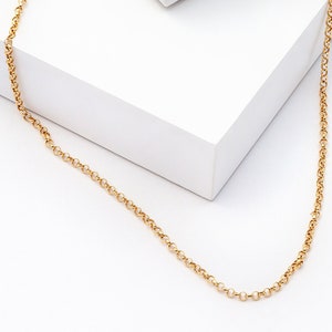 14K Yellow Real Gold Cable Men&#39;s Chain, Men&#39;s Gold Cable Chain/ 55cm(21inches) Gold Chain / 1.55mm Width Rolo Chain