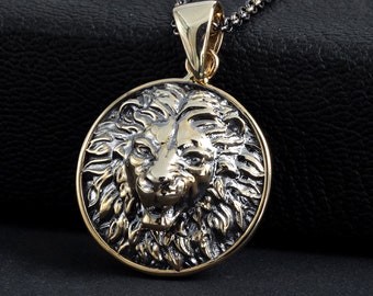 14K Gold Lion Head Necklace, Exclusive Animal Jewelry, Gift for Him, Birthday Gift, Men Gold Necklace, Leo Star Sign, Zodiac Necklace