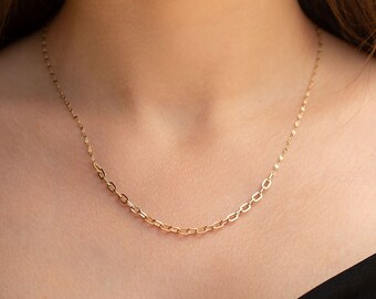 14k Solid Gold Sequin Faceted Chain Necklace, Layering Chain, Minimalist Jewelry, Dainty Necklace Chain | Gift for Wife