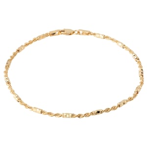 14k Real Gold Rope Chain Bracelet, Gold Twisted Chain Bracelet, Dainty Unisex Chain, Yellow Gold Diamond Cut Rope Chain, Gift For Her