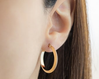 14K Solid Gold Hoop Earrings, maten 15mm 20mm 25mm 30mm, 2,40 mm dik, klassieke hoepel oorbellen, 14K gouden hoepels, bruidsmeisje cadeau