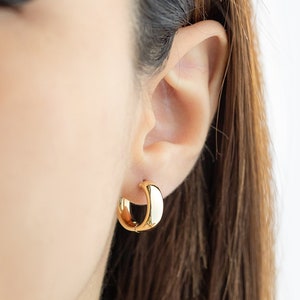 14K Solid Gold Hoop Earrings, Diameter 16mm, 5mm Thick Bold Hoop Earrings, Classic Hoop Earrings, 14K Gold Hoops, Women, Gift, Everyday Wear