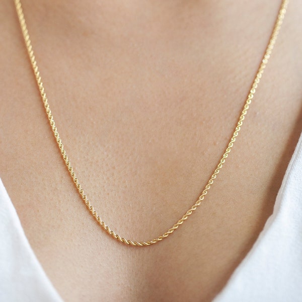 14K Gelbgold Seil-Halskette / Gold Seil-Halskette Kette / 55cm (21inches) Goldkette / dünne oder dicke Breite Seilkette / Massivgold Seilkette