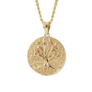 14K Solid Gold Tree of Life Pendant, Gold Family Tree Necklace, Gift for Wife /Girlfriend, Family Tree Pendant with Miami Cuban Chain
