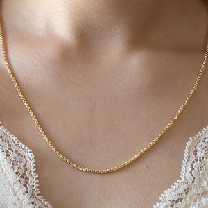 14K Yellow Gold Round Box Necklace 16&quot; To 24&quot; Inch, 2mm Thick Gold Chain, 50cm (20inches) Box Gold Chain, Hollow Box Chain, Lite Round Box