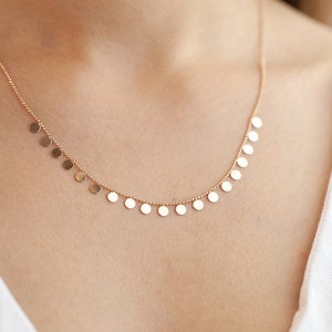 14K Rose Gold Sequin Necklace/ Gold Ball Bead Necklace Chain/ 45cm(18inches) Gold Chain / Solid Real Gold Sequin Chain / Gold Sequin Chain