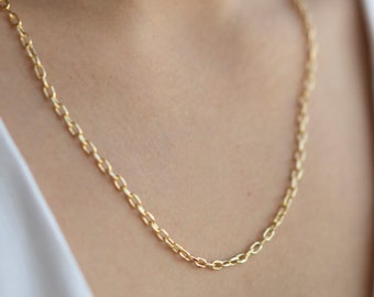 14k Yellow Gold Cable Chain Necklace, 14K Real Gold Cable Necklace, Cable Link Necklace, Chain for Pendant or Charm, Layering Chain
