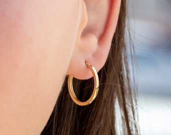 Huggie Hoop Earrings in 14K Solid Gold, Tiny and Small Hoops