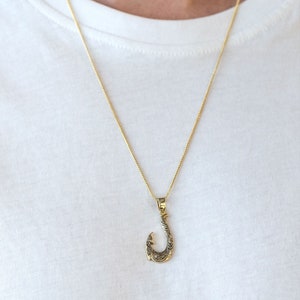 14K Solid Gold Fish Hook Necklace, 14k Yellow or Rose Gold, Modern Fine Jewelry, Sailor Man's Pendant, Men Gold Necklace, Gift for Him