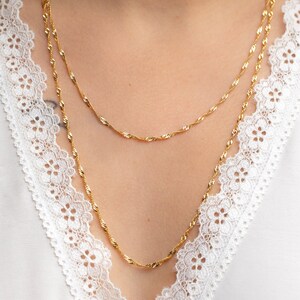 Solid 14K Gold Singapore Chain Necklace | Dainty Layered Necklace | Long or Short | Singapore Chain