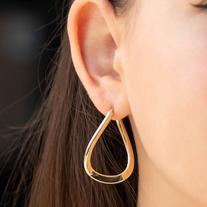 14K Yellow Gold Large Hoop Earrings, Solid Gold Hoop Earrings, Real Gold Large Earrings | 4.10 gr Gold Weight