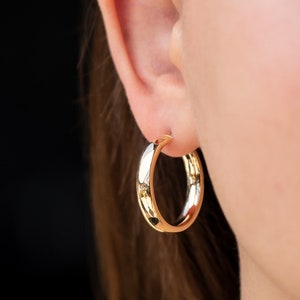 14k Gold Solid Yellow Gold Shiny Hoops, Classic Hoops Earrings, Perfect For Everyday Wear, Bold and Classy 5mm Design