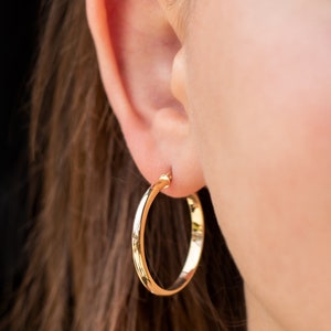 14K Solid Gold Hoop Earrings, 4 Width Options Available , 3.10mm Thick Bold Hoop Earrings, Classic Hoop Earrings, 14K Gold Hoops