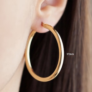 14K Gold Große Creolen Ohrringe, Big Gold Creolen, Echtes Gold, (37 mm), Geschenk für Sie, Geburtstagsgeschenk, Classic Dome Creolen