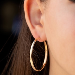 Real Gold Big Size Hoop Earrings, Real Gold Classic Shiny Finish Hoops, 14K Solid Gold Big Size Hoop Earrings for Birthday Gift