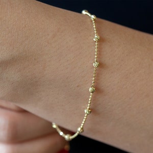 14K Gelbgold Armband, Glänzende 3 mm Goldkugeln, Echtes Gold, täglicher Goldschmuck, Minimaler Schmuck, Geschenk für sie, Schmuck für den Alltag