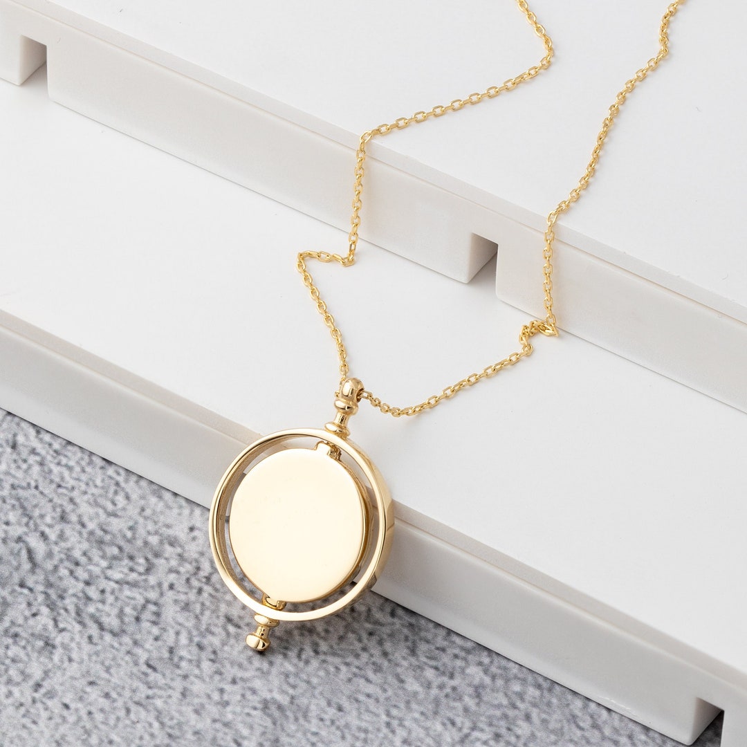 14k Yellow Gold Mini Locket, 14K Solid Gold Rotating Locket Charm