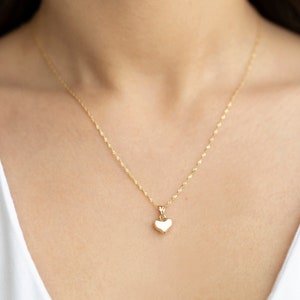 14k Gold 3D Heart Necklace, Puffy Heart Pendant with Sequin Chain, Everyday Necklace, 14kt Real Gold Love Pendant image 8