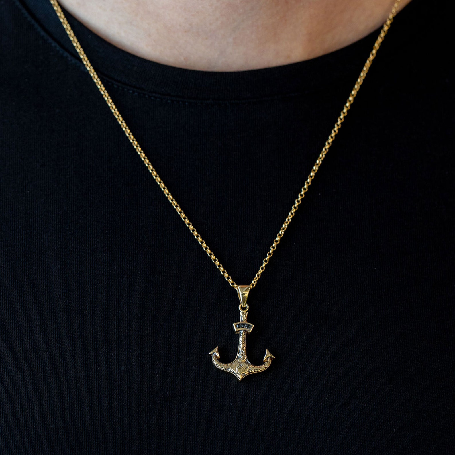 Solid Gold Anchor Necklace 14k Yellow or Rose Gold Handmade Etsy