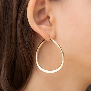 Large Curved Hoop Earrings, 14K Real Gold Big Size Hoops, Bold Hoop Earrings, Big Bold Hoops, 4.66 grams- 14K Yellow Gold