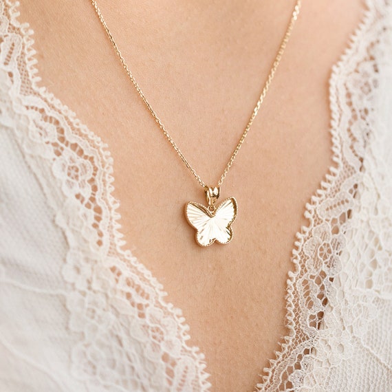 14k Yellow Gold Butterfly & Floral Charm Holder Necklace
