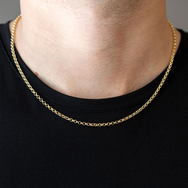 Cadena de cable Rolo de oro sólido de 14K, cadena de oro para hombres, collar de cadena de cable de oro real de 14k, espesor: 2 mm 2,50 mm 3 mm, 50 cm 20 inc 60 cm 24 inc imagen 6