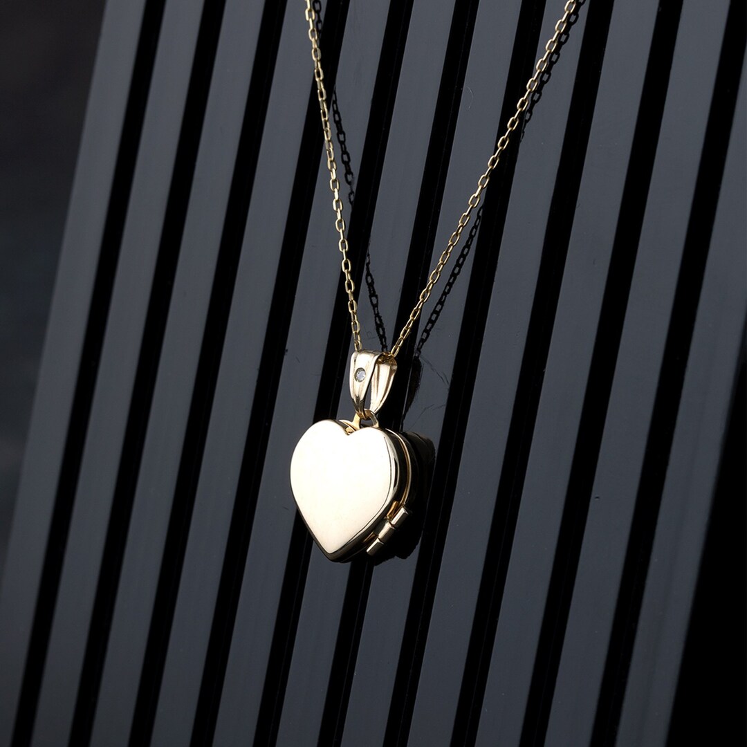 Mini Locket Gold 14k Yellow Gold Heart Mini Locket, 14K Solid Gold Love Locket Pendant ...