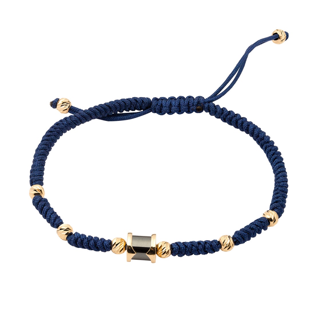 14K Solid Gold Men's Bracelet, 14k Gold Bracelet for Men, Blue Rope Man Bracelet, Gift for Him