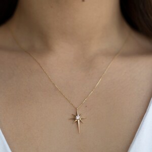 14k Solid Gold Pole Star Necklace, North Star Necklace, Real Gold Star Necklace, Birthday Gift, Anniversary Gift, Gift For Girlfriend image 6