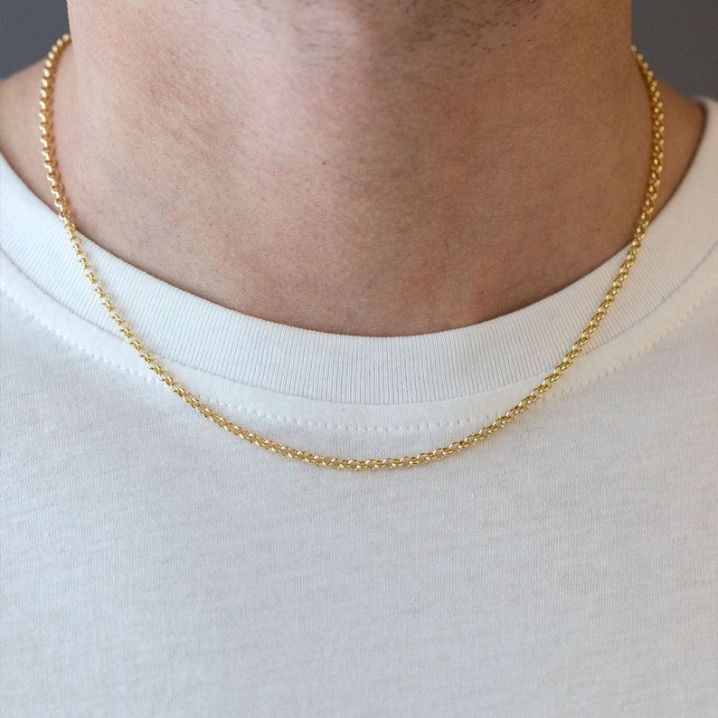 Cadena de cable Rolo de oro sólido de 14K, cadena de oro para hombres, collar de cadena de cable de oro real de 14k, espesor: 2 mm 2,50 mm 3 mm, 50 cm 20 inc 60 cm 24 inc imagen 3