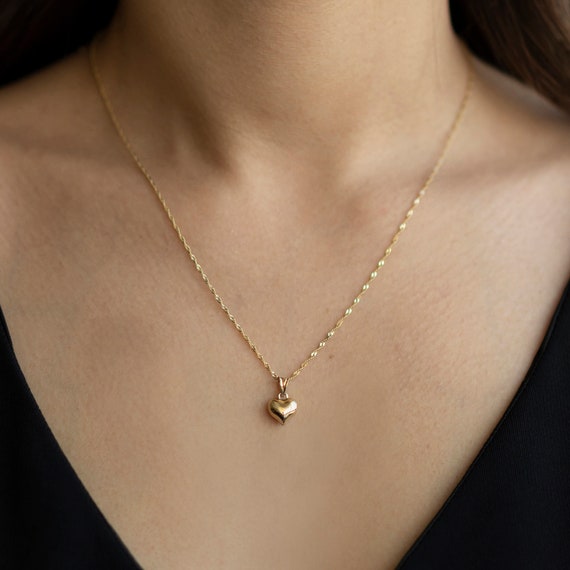 14k gold puffed heart pendant discount