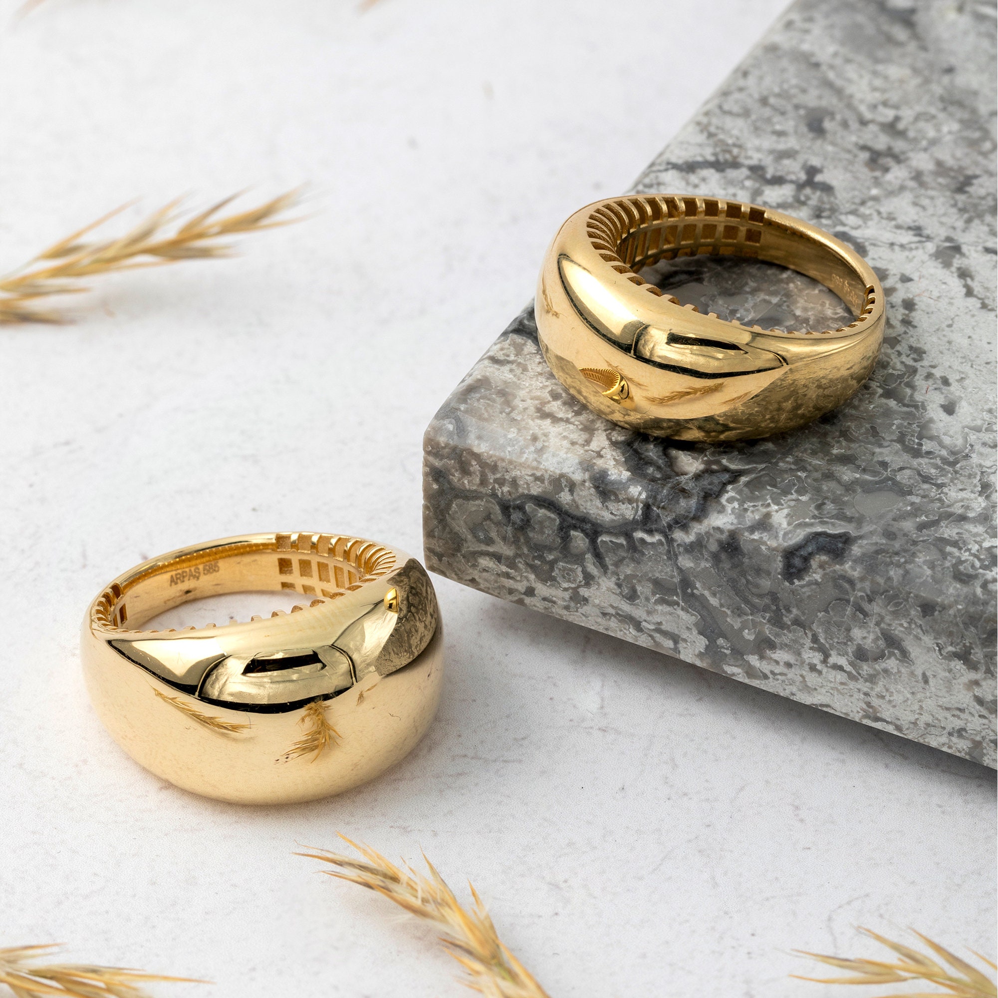 Chunky Gold Dome Ring, 14K Gold Bold Statement Ring, Classic