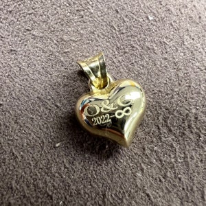 14k Gold 3D Heart Necklace, Puffy Heart Pendant with Sequin Chain, Everyday Necklace, 14kt Real Gold Love Pendant image 4