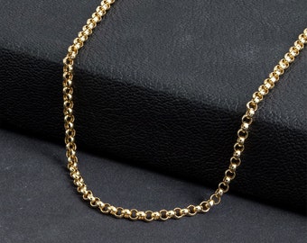 14K Gold Rolo Cable Chain, Men Gold Chain, Real 14k Gold Chain Necklace, Thickness:2mm 2.50mm 3mm, Unisex Yellow Gold Chain, Layering Chain