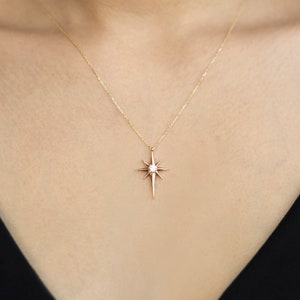 14k Solid Gold Pole Star Necklace, North Star Necklace, Real Gold Star Necklace, Birthday Gift, Anniversary Gift, Gift For Girlfriend image 5