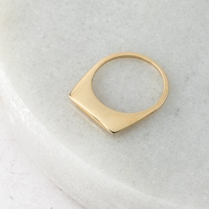 14k Solid Gold Edge Ring Dainty Geometric Ring Women Designer Chunky Ring Gold Thick Band Statement Ring image 6