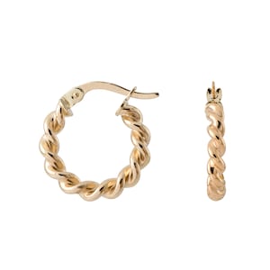 14K Gold Twist Hoop Earrings, Unique Hoop Earring, Gold Twist Huggies, Real Gold Jewellery, Rope Chain Hoop Earrings 15mm