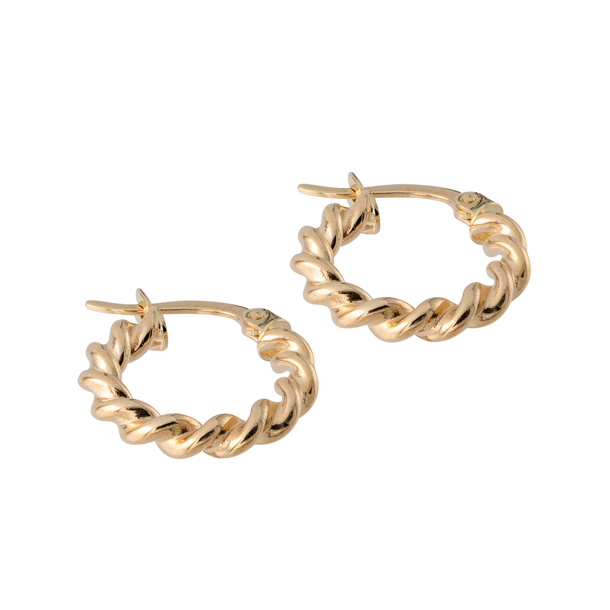 [STONE HENgE] 14K☆Braid Earrings 14K Solid Gold Square Black CZ Channel Four Stone Huggie