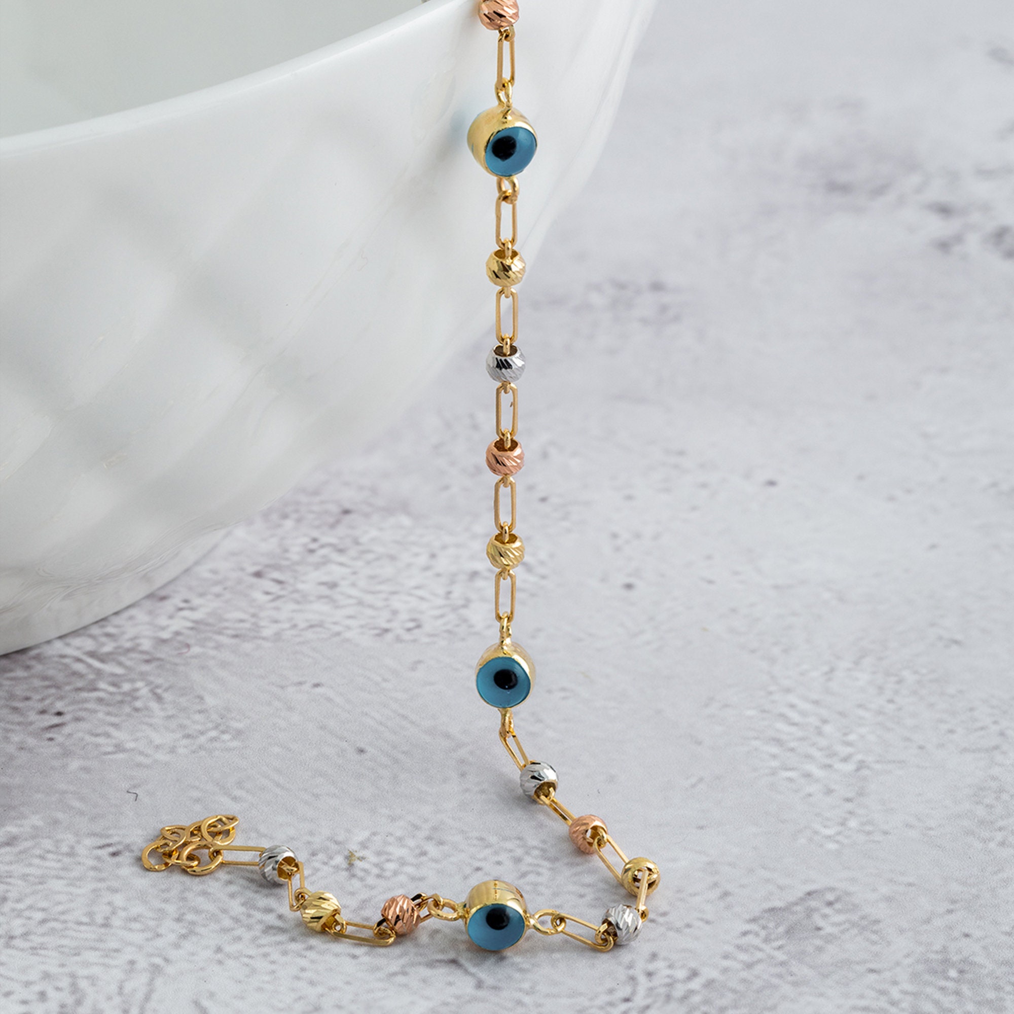 HANLI Bracciale Donna Oro 14K Placcato Con Malocchio – Catena Intrecciata Regolabile Con Diamanti - copertina